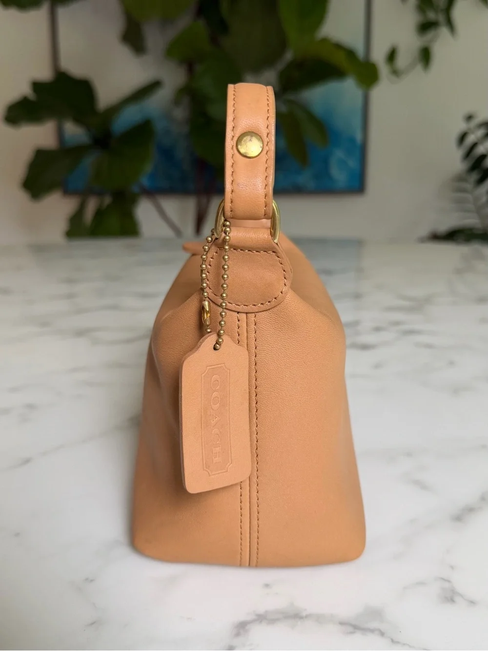 Coach Vintage Classic Pouch 6929 Camel Tan Leather Convertible Demi Bag Pochette